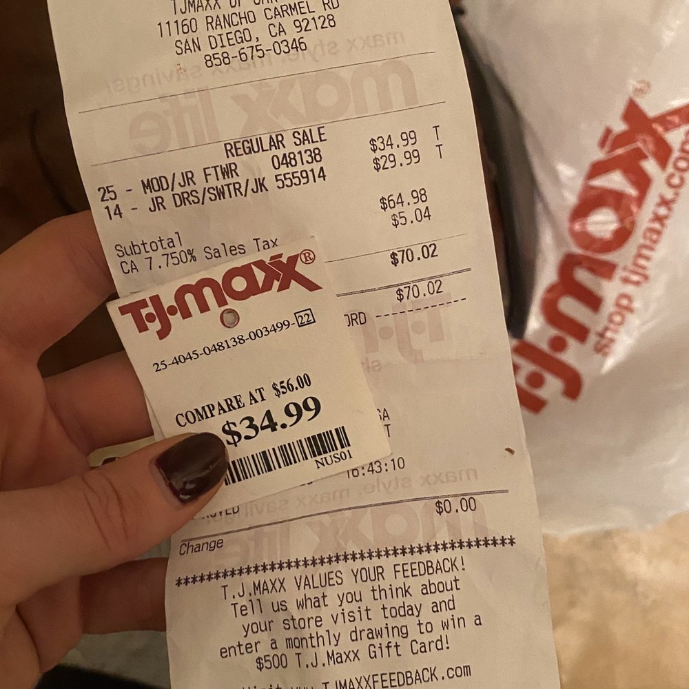 Receipt proving our item was purchased from the Carmel Mountain TJ Maxx on Dec 12th (1 week to the day before we tried to return it).