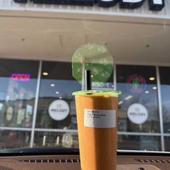 Melody Boba House - Thai Tea (blended) with brown sugar boba - Bubble Tea Near Me - Puyallup, Washington