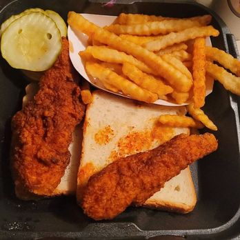 Dave's Hot Chicken - #pleAsed..pickles come w/every meal. The bread in the picture is red, but not wet from liquid. "DAVE'S HOT CHICKEN"!!!!! OUCH - Chicken Shop Near Me - Denver, Colorado Dave's Hot Chicken - #pleAsed..pickles come w/every meal. The bread in the picture is red, but not wet from liquid. "DAVE'S HOT CHICKEN"!!!!! OUCH - Chicken Shop Near Me - Denver, Colorado
