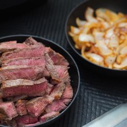 Dinner is served New York steaks I cooked and bought fR. Sams club) *11/6/23