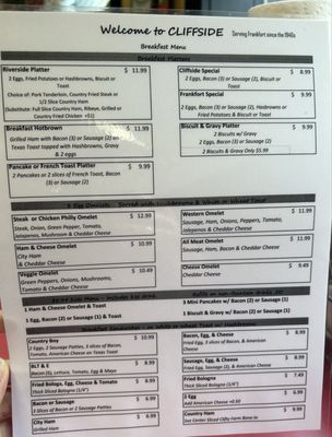 Menu photo 5 Cliffside Diner Frankfort, KY