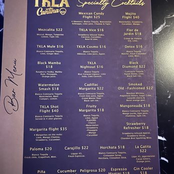 TKLA Grill & Cantina - Drink menu - Latin American Near Me - Ontario, California TKLA Grill & Cantina - Drink menu - Latin American Near Me - Ontario, California