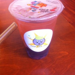 Strawberry green tea with boba - cute mascot!