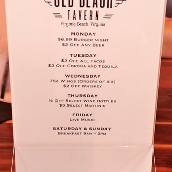 Old Beach Tavern - These are their daily specials. Photo taken January 6, 2019. - American Near Me - Virginia Beach, Virginia Old Beach Tavern - These are their daily specials. Photo taken January 6, 2019. - American Near Me - Virginia Beach, Virginia