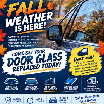 Trust Auto Glass - Don't wait until you're dealing with cold air, rain, or a bigger glass problem.
Let Trust Auto Glass get you ready for fall! - Auto Glass Services Near Me - Capitol Heights, Maryland Trust Auto Glass - Don't wait until you're dealing with cold air, rain, or a bigger glass problem.
Let Trust Auto Glass get you ready for fall! - Auto Glass Services Near Me - Capitol Heights, Maryland