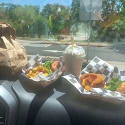 Shake Rattle & Rolls - Our delicious lunch; fries, rattle burger, strawberry shake, and jailhouse burger.