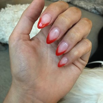 Diamond Nails - SNS with angled red tips - Nail Salons Near Me - Austin, Texas Diamond Nails - SNS with angled red tips - Nail Salons Near Me - Austin, Texas