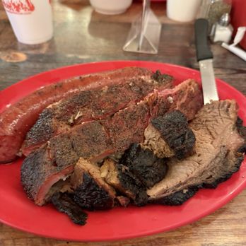 Hot Spot Barbecue - 3 Meat Combo Plate: Brisket, Sausage and Ribs w/ free side of Mac and Cheese - Barbeque Near Me - Pensacola, Florida Hot Spot Barbecue - 3 Meat Combo Plate: Brisket, Sausage and Ribs w/ free side of Mac and Cheese - Barbeque Near Me - Pensacola, Florida