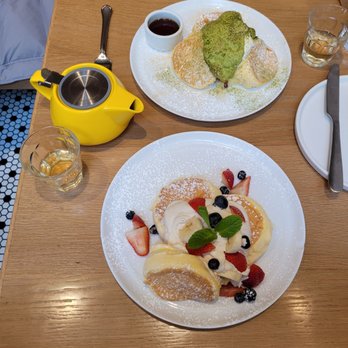 Flipper’s - Souffle pancakes with a pot if milky oolong tea - Pancakes Near Me - New York, New York Flipper’s - Souffle pancakes with a pot if milky oolong tea - Pancakes Near Me - New York, New York