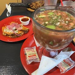 Rincon Alteno Taqueria - Shrimp cocktail and tacos