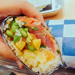"Jimmy's Creation" includes tuna, salmon, edamame, mandarin oranges and special sauce ($13 for burrito). I added jalapeño for an extra kick!