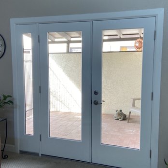 Vision Windows & Doors - After: French doors with sidelight and double pane low e glass with argon gas. - Windows Installation Near Me - Phoenix, Arizona Vision Windows & Doors - After: French doors with sidelight and double pane low e glass with argon gas. - Windows Installation Near Me - Phoenix, Arizona