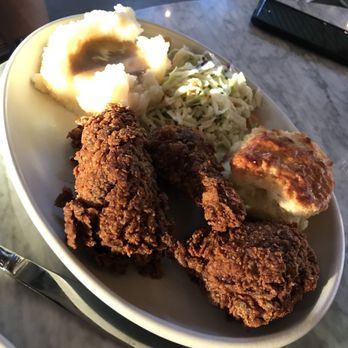 Culinary Dropout - Fried chicken. Super good! Thought it was burnt at first glance but it was just spices. Mashed potatoes are pretty bland and so is the gravy - New American Near Me - Tucson, Arizona
