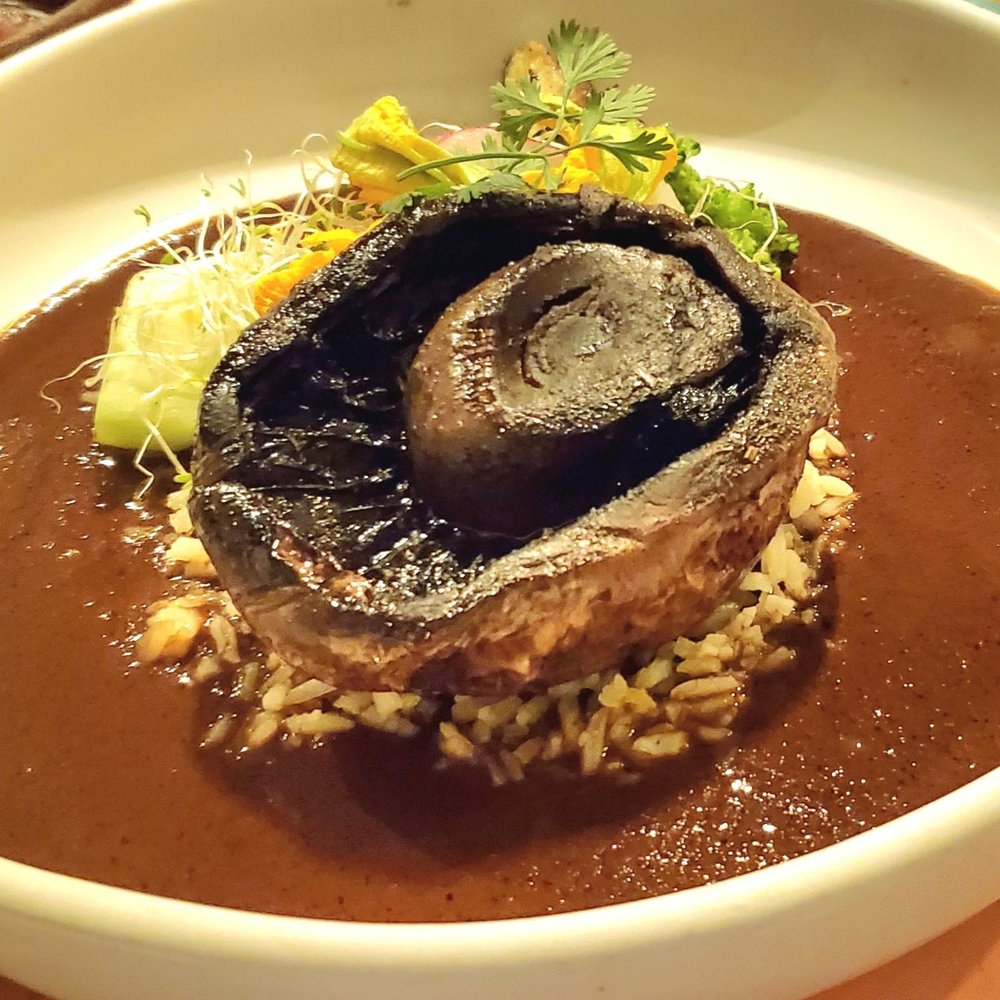 Casa Taviche - Portobello in black mole. - Mexican Near Me - Oaxaca, OAX Casa Taviche - Portobello in black mole. - Mexican Near Me - Oaxaca, OAX