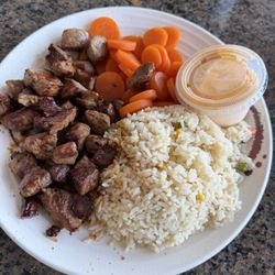 Steak , carrots and rice