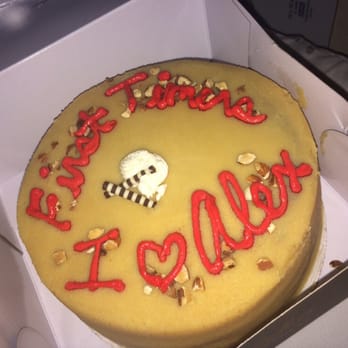 Liliha Bakery - Our Chantilly cake. custom writing: "First Timers", and Below says "I Alex" - Bakeries Near Me - Honolulu, Hawaii Liliha Bakery - Our Chantilly cake. custom writing: "First Timers", and Below says "I Alex" - Bakeries Near Me - Honolulu, Hawaii