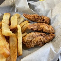 Swaggy P's Kitchen and Coffee Bar - Chicken tenders and fries (chicken and waffle order)