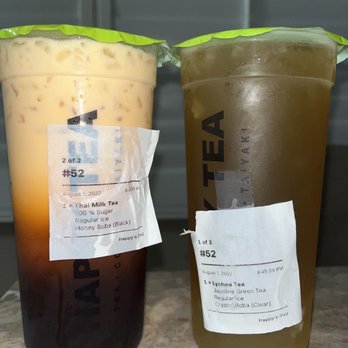 Happy Tea Cafe - Left: Thai Milk Tea with Boba  Right: Lychee Tea with Crystal Boba - Coffee & Tea Near Me - La Quinta, California