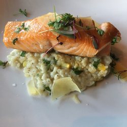 Seared Salmon on a bed of risotto