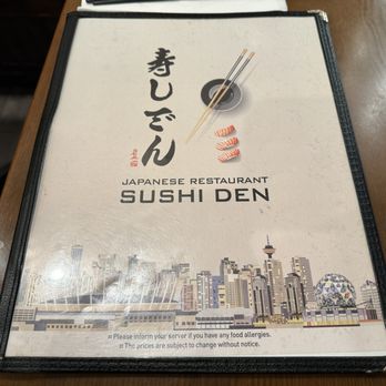 Sushi Den - Front of menu~ (March 2024) - Japanese Near Me - Vancouver, British Columbia Sushi Den - Front of menu~ (March 2024) - Japanese Near Me - Vancouver, British Columbia
