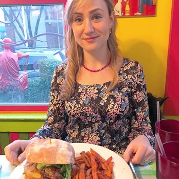 Papermoon Diner - I got the garden burger, added avocado, with caramelized onions, arugula and sweet potatoes - Diners Near Me - Baltimore, Maryland