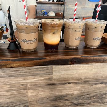 Maverick Coffee - 2 iced mochas, iced vanilla latte, dirty Thai - Bikes Near Me - Whittier, California