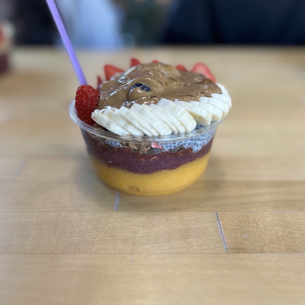 Island Bodega - Mango and açaí base, banana, strawberry, blueberry, almond butter , raw agave and chia seeds - Acai Bowls Near Me - Cerritos, California