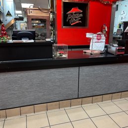 the counter area of a restaurant