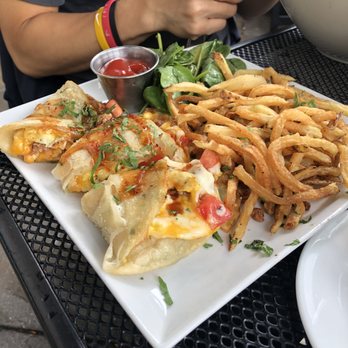 Moonshine 152 - Ron Swanson Brunch-Inspired Chipotle Pulled Pork Scallion Pancake Quesadilla ($27) - New American Near Me - Boston, Massachusetts