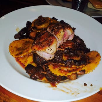 The Twisted Cork - seasonal pasta; mushroom ravioli in delicious ragu with perfectly cooked duck breast; it was amazing! - American Near Me - Prince George, British Columbia The Twisted Cork - seasonal pasta; mushroom ravioli in delicious ragu with perfectly cooked duck breast; it was amazing! - American Near Me - Prince George, British Columbia