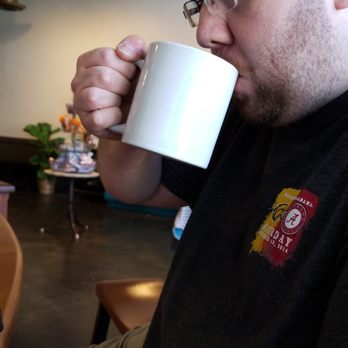 Filter - Coffee Parlor - My son enjoying his cup of hot batch brew. They do pour overs after 5 pm - Coffee & Tea Near Me - Birmingham, Alabama