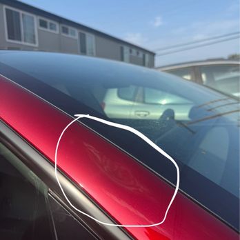 Orange Dent Works - Ding on A pillar Before - Mobile Dent Repair Near Me