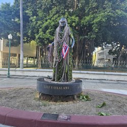 Queen Liliuokalani Statue - Yesterday was the 186th birthday of Queen Liliʻuokalani. Born on 9/2/1838. The statue is adorned with Crown flower/ Puakalaunu leis.