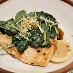 Lu Cocina Michoacana - Salmon trout in green mole: trout served over freshly made, aromatic green mole, smoked green beans, pineapple, and dried plantains.
