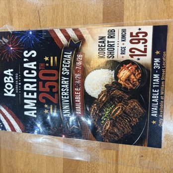 KOBA Korean BBQ - A flyer promoting a $12.95 short rib deal! - Barbeque Near Me - New York, New York