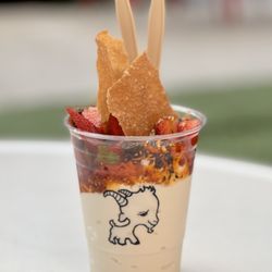 Baobing Bar - The Chili Crunch - vanilla soft serve, chili crunch, spiced wontons, strawberries and cilantro