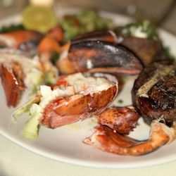 Salt Cellar - Steak And Lobster with a baked potato and seasonal vegetables