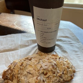 Philz Coffee - Almond croissant and facsimile of sweet harmony iced coffee. - Coffee & Tea Near Me - Beverly Hills, California Philz Coffee - Almond croissant and facsimile of sweet harmony iced coffee. - Coffee & Tea Near Me - Beverly Hills, California