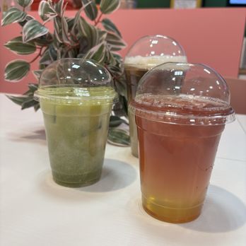 Pink Petal - Iced Matcha Latte, Espresso Latte with brown sugar flavor, and Passion Mango Lemonade Iced Tea - Breakfast & Brunch Near Me - Farmington, Connecticut Pink Petal - Iced Matcha Latte, Espresso Latte with brown sugar flavor, and Passion Mango Lemonade Iced Tea - Breakfast & Brunch Near Me - Farmington, Connecticut