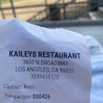 Kailey's Restaurant - a receipt for the restaurant - Salvadoran Near Me - Los Angeles, California Kailey's Restaurant - a receipt for the restaurant - Salvadoran Near Me - Los Angeles, California