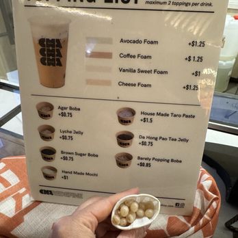 Cha Redefine - I think the barely popping boba is supposed to say barley. - Tea Rooms Near Me - Costa Mesa, California