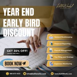 KelliWorks Accounting Firm - End the year with clarity & savings!
Get 35% off all accounting services: bookkeeping, tax, payroll & more.
Call (888) 875-4555