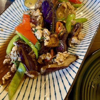 Home Thai Cafe - Eggplant, bell peppers, basil with ground pork - Thai Near Me - Martinez, California