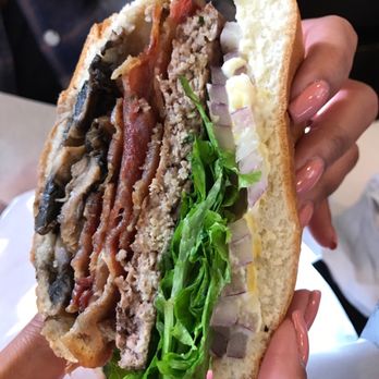 The Original Red Onion - Well done, Mushroom burger, add bacon, and raw onions. - Burgers Near Me - Pinole, California