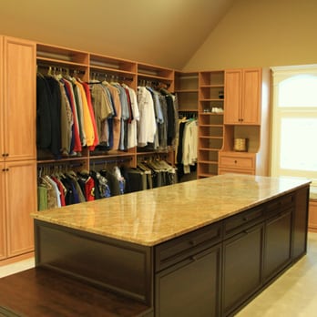 Affordable Custom Closets - Master Closet in Candlelight with Espresso Island - Naperville, Il - General Contractors Near Me - Aurora, Illinois Affordable Custom Closets - Master Closet in Candlelight with Espresso Island - Naperville, Il - General Contractors Near Me - Aurora, Illinois