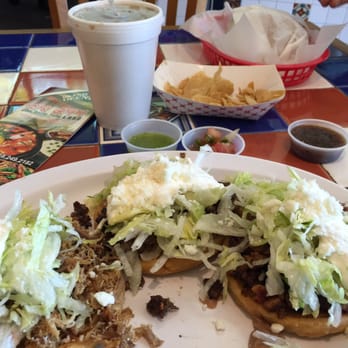 Tortas Mexico - My three sopes, carnitas, carne asada & al pastor. Drink and salsas with the torta wrapped in paper in the red basket. - Mexican Near Me - Montrose, California Tortas Mexico - My three sopes, carnitas, carne asada & al pastor. Drink and salsas with the torta wrapped in paper in the red basket. - Mexican Near Me - Montrose, California