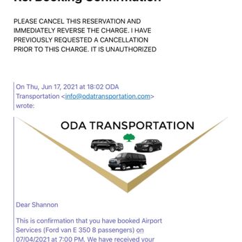 ODA Black Car Service - I sent the email PRIOR to checking my account. I was NOT charged and had simply assumed I was when I saw the confirmation. - Limos Near Me - Anaheim, California