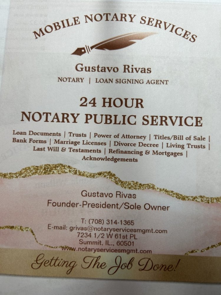 NOTARY SERVICES MANAGEMENT Request a Quote 7234 1/2 W 61st Pl