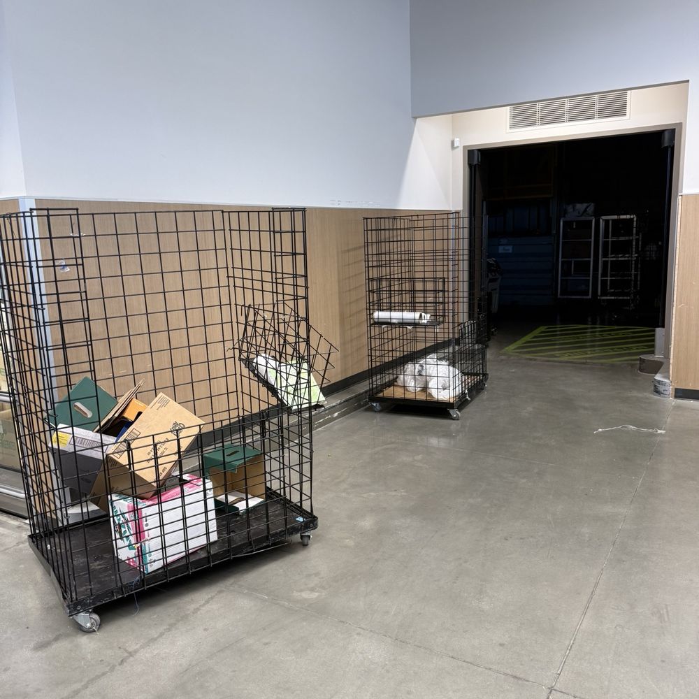 ALDI - Utility (trash) carts left in customer area - pulled out - stock room doors wide open showing filth and disarray beyond. - Grocery Near Me - Coachella, California ALDI - Utility (trash) carts left in customer area - pulled out - stock room doors wide open showing filth and disarray beyond. - Grocery Near Me - Coachella, California