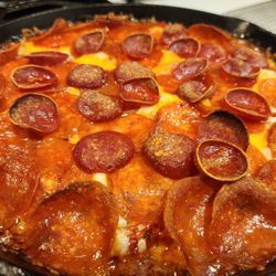 Kroger - Pan pepperoni pizza from scratch. Got all ingredients and materials from Kroger, even the cast iron skillet!
